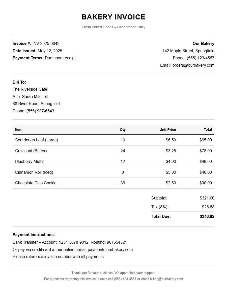 Free Bakery Invoice Template for Your Business