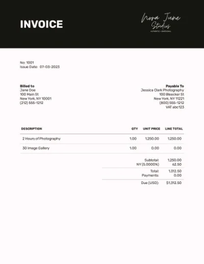 Photographer Invoice Template - Ready to Fill In Blank photographer invoice template with space for client details and pricing